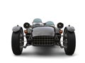 Black vintage open wheel racing car - front view