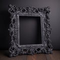 Black vintage ornate frame in classic style. Dark gothic royal frame in the room. Royalty Free Stock Photo