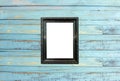 Black Vintage picture frame on old wood background Royalty Free Stock Photo