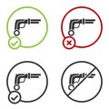 Black Vintage pistols icon isolated on white background. Ancient weapon. Circle button. Vector Royalty Free Stock Photo