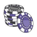 Black and violet stacks of gambling chips, casino tokens isolated on a white background. Color line art. Retro design. Royalty Free Stock Photo