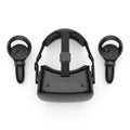 Black virtual reality headset and two controllers on a white background Royalty Free Stock Photo