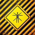 Black Vitruvian Man by Leonardo Da Vinci icon isolated on yellow background. Human anatomy. Warning sign. Vector