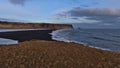 Black volcanic beach Reynisfjara on the south coast of Iceland with famous rock formation Reynisdrangar. Royalty Free Stock Photo