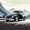 Vintage Vw Beetle Driving On Mountain Road