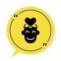 Black Volunteer icon isolated on white background. Yellow speech bubble symbol. Vector