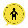 Black Volunteer icon isolated on white background. Yellow speech bubble symbol. Vector