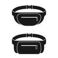 Black waist bag. Fanny pack for man and woman. Vector illustration Royalty Free Stock Photo