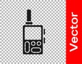 Black Walkie talkie icon isolated on transparent background. Portable radio transmitter icon. Radio transceiver sign