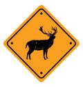 Black Walking Deer On Yellow Warning Sign Illustration