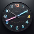 Black wall clock featuring a numerical display in vibrant colors. Each numeral is Royalty Free Stock Photo