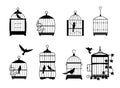 Black wall decals with flying birds in cages collection Royalty Free Stock Photo