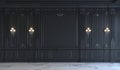 Black wall panels in classical style with silvering. 3d rendering