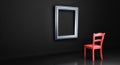 Empty red chair in front of an empty picture frame Royalty Free Stock Photo