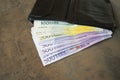 Black wallet with cash Euro banknotes. Royalty Free Stock Photo