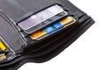 Black wallet with credit cards close up isolated