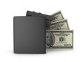 Black wallet, dollar bills and video	surveillance camera Royalty Free Stock Photo