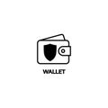 Black wallet sign icon and shield sign. Vector illustration eps 10