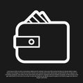 Black Wallet with stacks paper money cash icon isolated on black background. Purse icon. Cash savings symbol. Vector Royalty Free Stock Photo