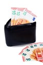 Black wallet with ten euro inside Royalty Free Stock Photo
