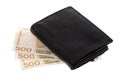 Black wallet on top Norwegian currency Royalty Free Stock Photo