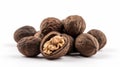 Black walnuts isolated on white background. Generative AI