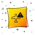 Black Warning aircraft icon isolated on white background. Faulty plane. Flying prohibition zone. Plane is forbidden for