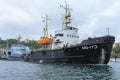 Black warship in the port of Sevastopol. Russian ships on combat duty.