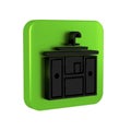 Black Washbasin cabinet with water tap icon isolated on transparent background. Green square button.