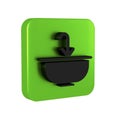 Black Washbasin with water tap icon isolated on transparent background. Green square button.