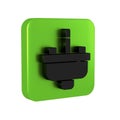 Black Washbasin with water tap icon isolated on transparent background. Green square button.