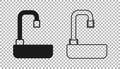Black Washbasin with water tap icon isolated on transparent background. Vector Royalty Free Stock Photo