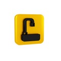 Black Washbasin with water tap icon isolated on transparent background. Yellow square button.