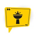 Black Washbasin with water tap icon isolated on white background. Yellow speech bubble symbol. Vector