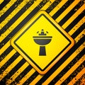 Black Washbasin with water tap icon isolated on yellow background. Warning sign. Vector