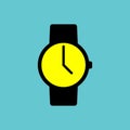 Black watch icon with yellow display on blue background