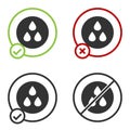 Black Water drop icon isolated on white background. Circle button. Vector Royalty Free Stock Photo
