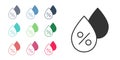 Black Water drop percentage icon isolated on white background. Humidity analysis. Set icons colorful. Vector Royalty Free Stock Photo