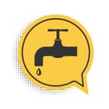 Black Water tap with a falling water drop icon isolated on white background. Yellow speech bubble symbol. Vector Royalty Free Stock Photo