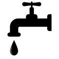 Black Water Tap Faucet Silhouette Icon With Dripping Drop Vector Royalty Free Stock Photo