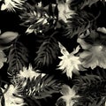 Black Watercolor Set. White Flower Decor. Seamless Plant. Pattern Palm. Tropical Plant. Isolated Leaves. Fashion Print. Botanical Royalty Free Stock Photo