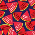 Black with watermelon slices seamless pattern background design. Royalty Free Stock Photo