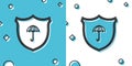Black Waterproof icon isolated on blue and white background. Shield and umbrella. Water protection sign. Water resistant