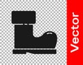 Black Waterproof rubber boot icon isolated on transparent background. Gumboots for rainy weather, fishing, gardening