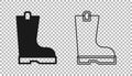 Black Waterproof rubber boot icon isolated on transparent background. Gumboots for rainy weather, fishing, gardening