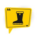 Black Waterproof rubber boot icon isolated on white background. Gumboots for rainy weather, fishing, gardening. Yellow