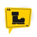 Black Waterproof rubber boot icon isolated on white background. Gumboots for rainy weather, fishing, gardening. Yellow