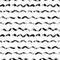 Black wavy textured line vector seamless pattern. Royalty Free Stock Photo