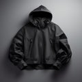 Hyperrealistic Sculpture-inspired Black Jacket With Hood On Grey Background