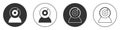 Black Web camera icon isolated on white background. Chat camera. Webcam icon. Circle button. Vector Royalty Free Stock Photo